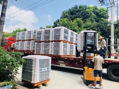 馬來西亞印尼東帝墳客商采購256臺(tái)潤東方環(huán)?？照{(diào)冷風(fēng)機(jī)